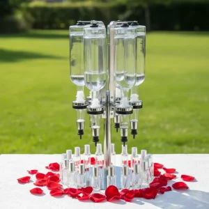 Rotating Silver Perfume Oil Bar Dispenser Filling Machine, 6 Bottles, 375ml