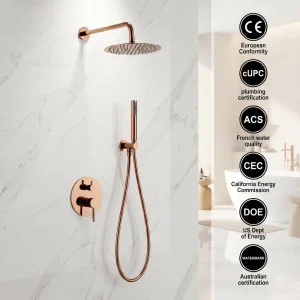 Round Brushed Gold Shower Bathroom System Sets Dual Single Head Handle Rainfall Tub Faucets Concealed Mixer Tap Accessories