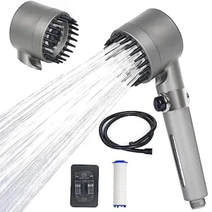 Round Water Saving Detachable Handheld Shower Heads High Pressure with Replacement Hose Bracket 3 Cotton Filters Kit