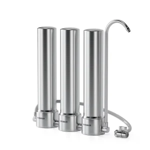 SSF03 Three Stage Countertop 0.5 Micron Filtration PP Membrane Carbon Block KDF Stainless Steel Water Filter System