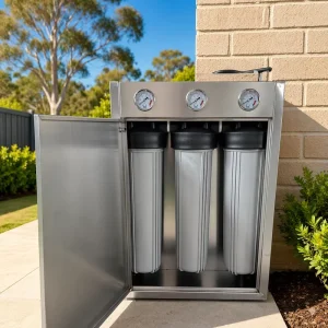 SUS304 Stainless Steel Whole House Water Filter System 3 Stage Big Blue with Triple Pressure Gauges UV Proof Filtration System
