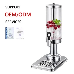 Silver Stainless Steel 3L Beverage Dispenser with Ice Core Countertop Cold Drink Server for Hotels