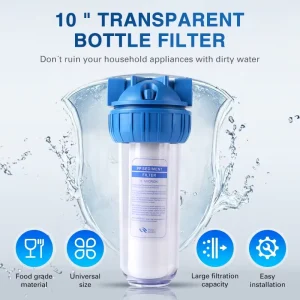 Single-Stage Inline Water Filter for Home Universal 10 Inch Sediment Filter Purifier with 1 Inch Inlet and Outlet Heavy Duty