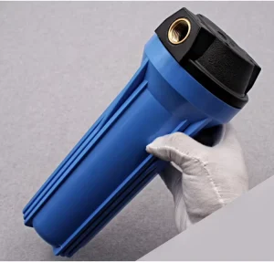Single Water Filtration System 10 x 2.5 Inches with Brass Tube Connector and Blue Filter Housing