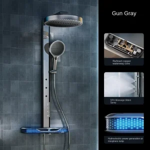 Smart LED Back Waist Massage Shower System with Bathroom Faucets Exposed Wall Mounted Set Made of Brass
