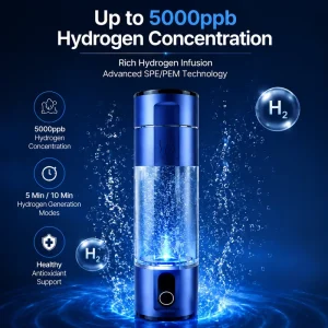 Smart Terahertz Hydrogen Water Generator Bottle 5001 10000 PPB with Wireless Charging Base Household Outdoor Use Battery Powered
