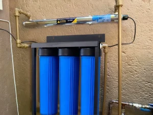 South Africa 4 Stage 4.5*20 Inch Big Blue Whole House Water Filter System Wall Mount with 55W UV