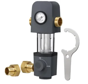 Spin-Down Sediment Filter NSF Certified Whole House Pre-Filtration System 50-Micron Reusable with Built-in Scraper and Twist Flush