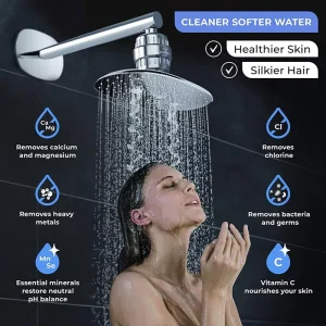 Square Shower Head and 15 Stage Shower Filter Combo High Pressure Filtered Showerhead for Hard Water Chrome Finish