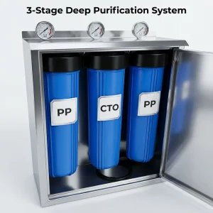 Stainless Steel 3 Stage Big Blue Water Filter System Whole House Water Purifier with Pressure Monitoring
