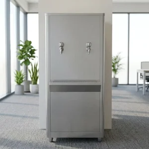 Stainless Steel Cold Water Dispenser with Two Faucets, Floor Standing, for Factory Canteen Use