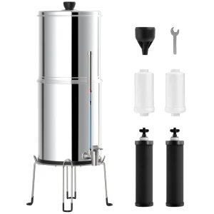 Stainless Steel Countertop Gravity-Fed Water Filter and Purifier System with Filters
