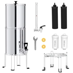 Stainless Steel Countertop Water Filter Base 2.25 Gallon Stainless Steel Gravity Fed Filtration Household Outdoor Use