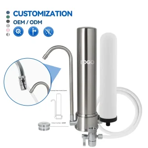 Stainless Steel Countertop Water Filter System 2 Stage Ceramic and Carbon Food Grade Faucet Purifier