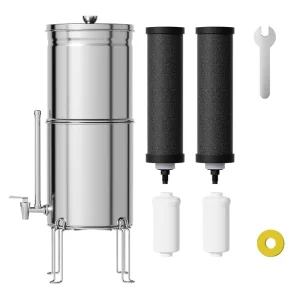 Stainless Steel Gravity Water Filter System with Dual Filter Cartridges for Home, Large Capacity