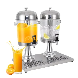 Stainless Steel Hot and Cold Beverage Dispenser with Ice Container and Drip Trays for Buffet Catering