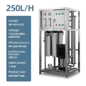 Stainless Steel Reverse Osmosis Pure Water Treatment Machinery, 250 LPH or 500 LPH