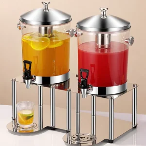 Stainless Steel and PE Beverage Dispenser with Stand, Ice Core and Drip Trays for Parties and Banquets