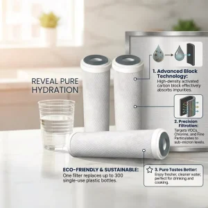 Sub-Micron Activated Carbon Block Water Filter Cartridge for Home Water Purifier Removes Chlorine and VOCs