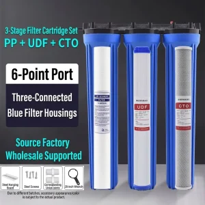 Three-Stage or Four-Stage 20-Inch Commercial High-Flow Water Purifier Prefilter Housing, Microfiltration, Blue