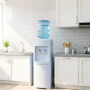 Top Loading Freestanding Water Dispenser Removable Drip Tray Hot Cold Temperature Settings Plastic Construction Household Hotel