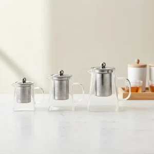 Transparent Borosilicate Heat Resistant Flower Tea Glass Teapot with Infuser Pitcher Stove Safe Party Use
