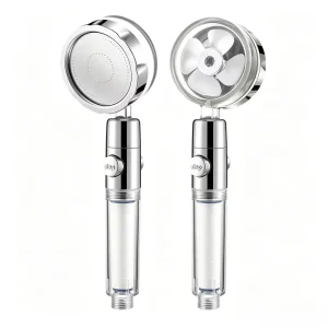 Transparent Handle Filtered Shower Head Water Purification Handheld Showerhead with Golden Fan Blade for Sanitary Ware Projects