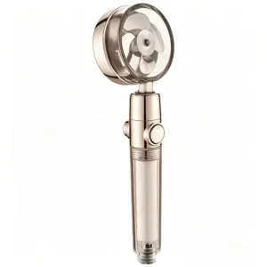 Transparent Handle Filtered Shower Head Water Purification Handheld Showerhead with Golden Fan Blade for Sanitary Ware Projects