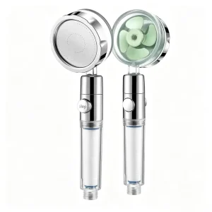 Turbo Shower Head with 360° Rotation Visible Fan and Water Stop Button Bathroom Taps Shower Mixers Shower Head with Filter