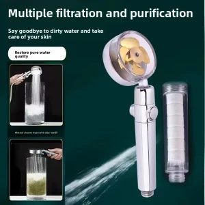 Turbo-filter ABS Shower Head High Pressure Modern Minimalist Design Spray Rain Patterns One-Touch Water Stop Function for