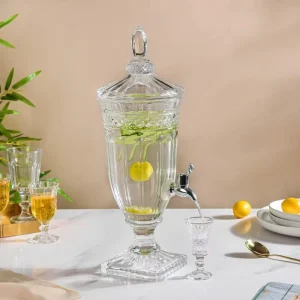Vintage Glass Crystal Beverage Dispenser with Spigot Drink Beverage Dispenser for Outdoors Home Parties