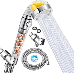 Vitamin C Negative Ion Stone Filter Universal Shower System Shower Head with 60 Inch Hose and Bracket Bathroom Shower Set