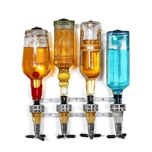 Wall-Mounted Liquor Dispenser Set for 4 Bottles with Cocktail Tap and 4 Heads
