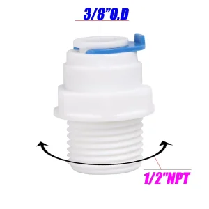 Water Filter Fittings Water Pipe Connector 3/8 Inch O.D. to 1/2 Inch NPT Male Pipe Fittings for RO Water Filter System