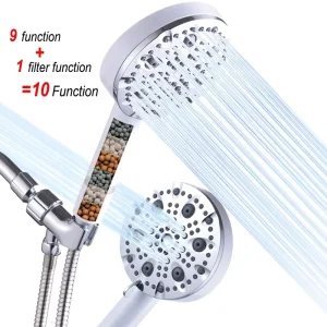 Water Saving Ionic Handheld High Pressure 10 Modes Adjustable Filter Shower Head with Additional Replacements