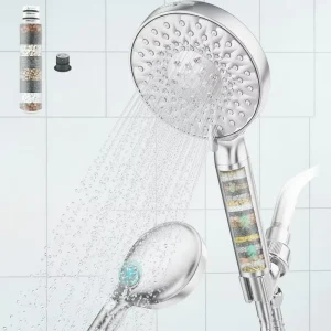 Water Softener Filters Beads for Hard Water High Pressure 9 Spray Mode Chrome Filtered Shower Head with Handheld