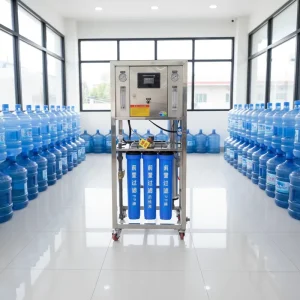 Water Treatment Machinery 250LPH 1600GPD PLC Pump Direct Flow Open Frame Reverse Osmosis Filtration for Drinking Water Station