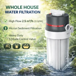 Whole Home Water Filter Housing 2.5 m³/h with 10″ x 4.5″ Sediment Filter