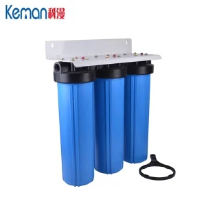 Whole House 3 Stages 20 Inch Big Blue 20″ * 4.5″ Water Filtration Purification Filter System with Pressure Gauge