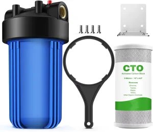 Whole House Activated Carbon Water Filter Housing Pre Filtration Plastic Manual Blue Home Use Free Spare Parts