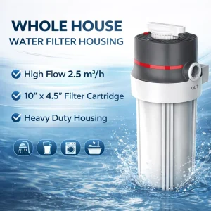 Whole House Water Filter Housing 2.5 m³/h with 10″ x 4.5″ Sediment Filter