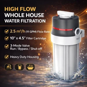 Whole House Water Filter Housing 2.5 m³/h with 10″ x 4.5″ Sediment Filter Valve