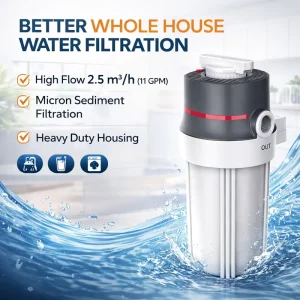 Whole House Water Filter Housing Big Blue System High Flow 2.5 M³ h with 10″ X 4.5″ Sediment Filter for Home Water