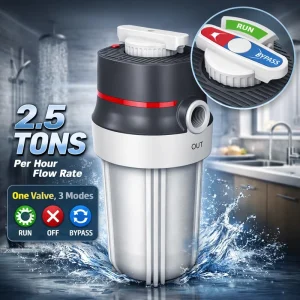 Whole House Water Filtration System High Flow 2.5 M³ h Water Filter Housing with 10″ X 4.5″ Sediment Filter Run Shut Off Valve